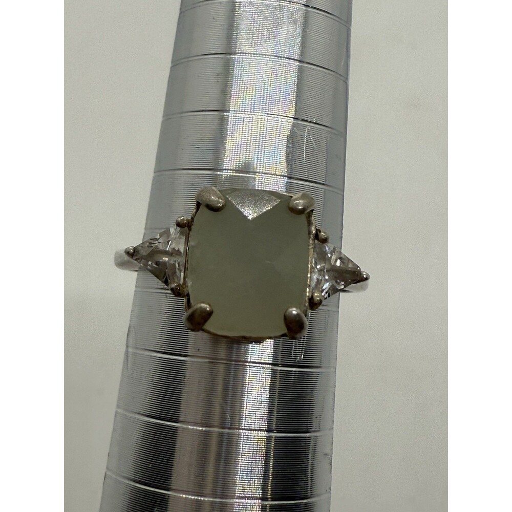 Sterling Jadite Vintage Ring Avon RJ Cushion Cut CZ Side Stones Nice Size 7.75 - Picture 9 of 16